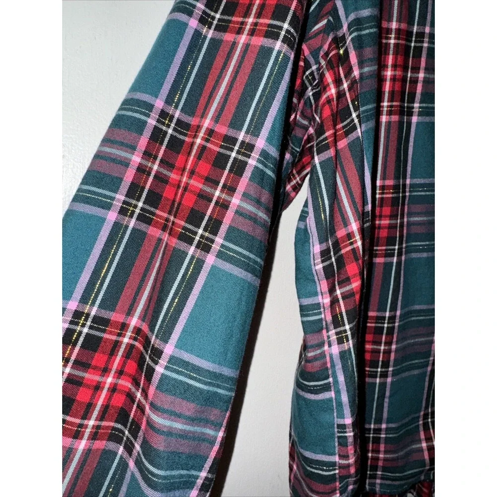 Victoria's  Secret Flannel Pajama 2 Pc Tartan Holiday Plaid Gold Cozy Warm Sz L